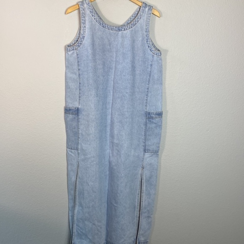 Vintage Denim Jumper Midi‎ V-Neck Dress - Picture 2 of 3